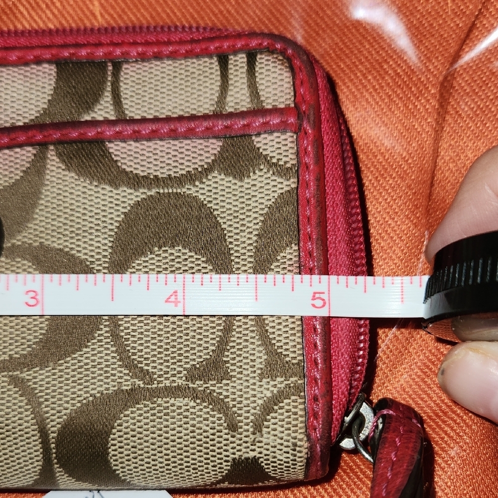Coach Tan and Red Signature Wristlet - Picture 6 of 7